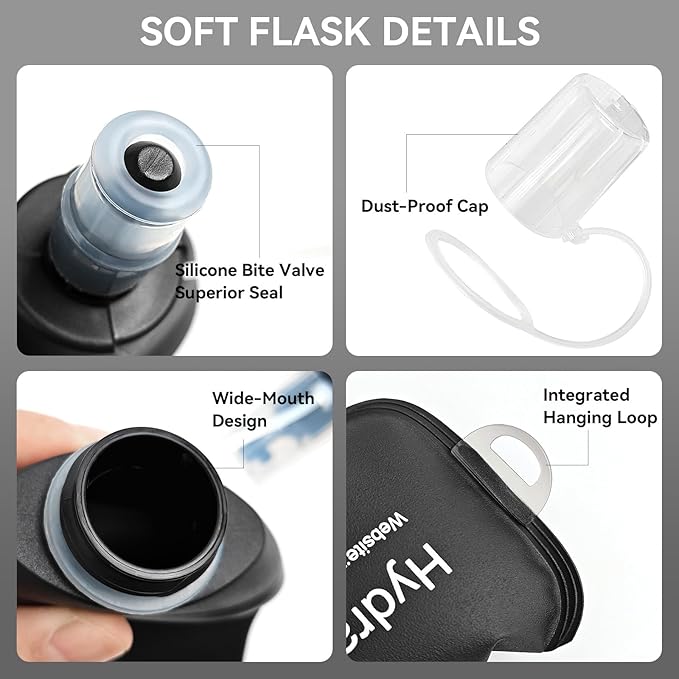 500ml Soft Flask Soft Water Bottle for Running, Hiking, Travelling, Cycling and Climbing - Black