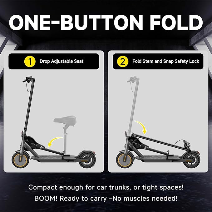 Electric Scooter, Folding E Scooter for Adults with Seat, 350W Motor, 8.5" Tire, 19MPH, 21Mile Long Range Lightweight Teens Commuting Sit Down Escooter with App, Bluetooth, Dual Brake (Seat Optional)