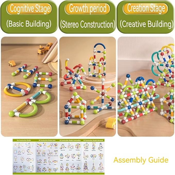 85PCS Extendable Magnetic Toy Montessori Toys for Boys & Girls,STEM Education Building Blocks,Pop Tubes & Balls,Sensory Toys for 3+ Year Old Toddlers