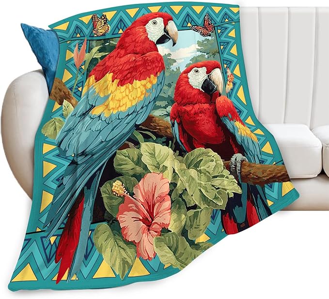 Parrot Bird Throw Blanket Macaw Stuff Gifts for Kids Girls Boys Adults Women Men Soft Cozy Warm Plush Fluffy Fuzzy Fleece Blanket Decor 60''X80''