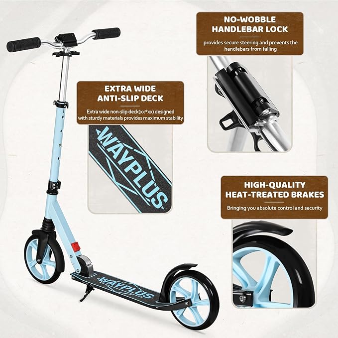 Kick Scooter for Ages 6+,Kid, Teens & Adults. Max Load 240 LBS. Foldable, Lightweight, 8IN Big Wheels for Kids, Teen and Adults, 4 Adjustable Levels. Bearing ABEC9