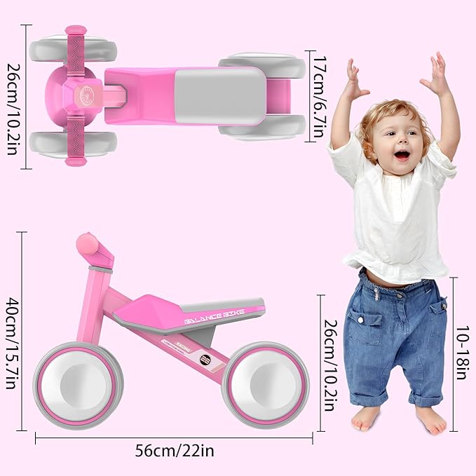 Baby Balance Bike for 1 Year Old Boys and Girls – Toddler First Bike with Colorful Lighting, 4 Wheels Safe Indoor Ride On Toy for 12-24 Months, First Birthday Gift