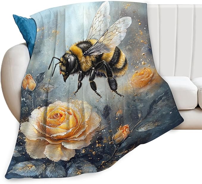 Bee Blanket Gifts for Girls Boys Flower Throw Cozy Plush Fleece Flannel Lightweight Fuzzy Party Blankets for Women Men 80"X60"