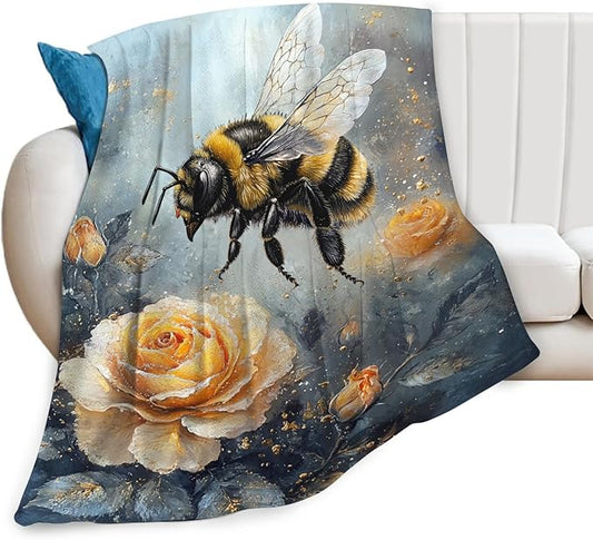 Bee Blanket Gifts for Girls Boys Flower Throw Cozy Plush Fleece Flannel Lightweight Fuzzy Party Blankets for Women Men 80"X60"