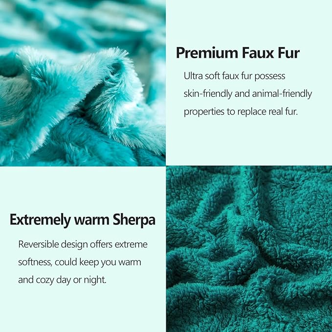 NEWCOSPLAY Super Soft Faux Fur Throw Blanket for Couch Tie-dye Light Teal Sherpa Fuzzy Plush Warm Blanket for Sofa Bed (Tie-dye Light Teal, Throw(50"x60"))