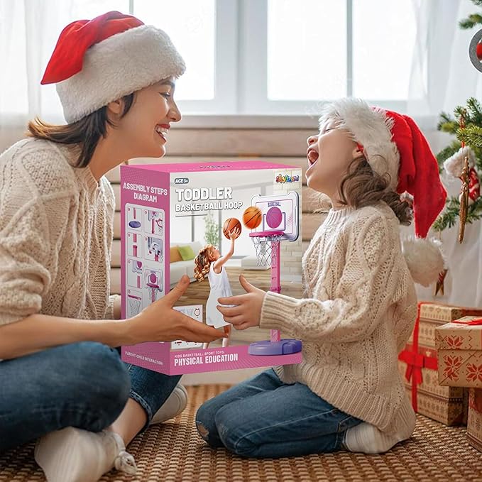 Toddler Basketball Hoop Indoor for Age 1-3, Height Adjustable Poolside Basketball Hoop with 3 Balls, Mini Basketball Hoop Sport Toys Birthday for Toddler Girl 1 2 3 4 Year, Pink