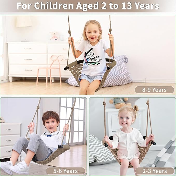 Hi-Na Kids Tree Swing Seat for Kids Rope Swing Seat, Indoor Swing for Kids Outdoor, Backyard Swing Tree Swing Seat Door Swing (Khaki)