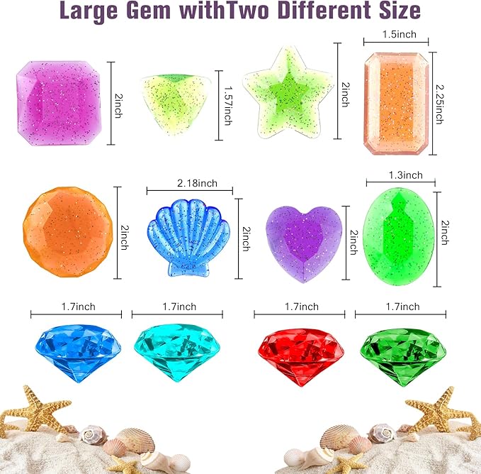 Diving Gems Pool Toys, 15 PCS Colorful Big Diamond Easter Eggs Filler Diamond Toys, Sinking Swimming Pool Toys, Underwater Gemstones Diving Dive Throw Swimming Water Games Summer Pirate Gifts Toys