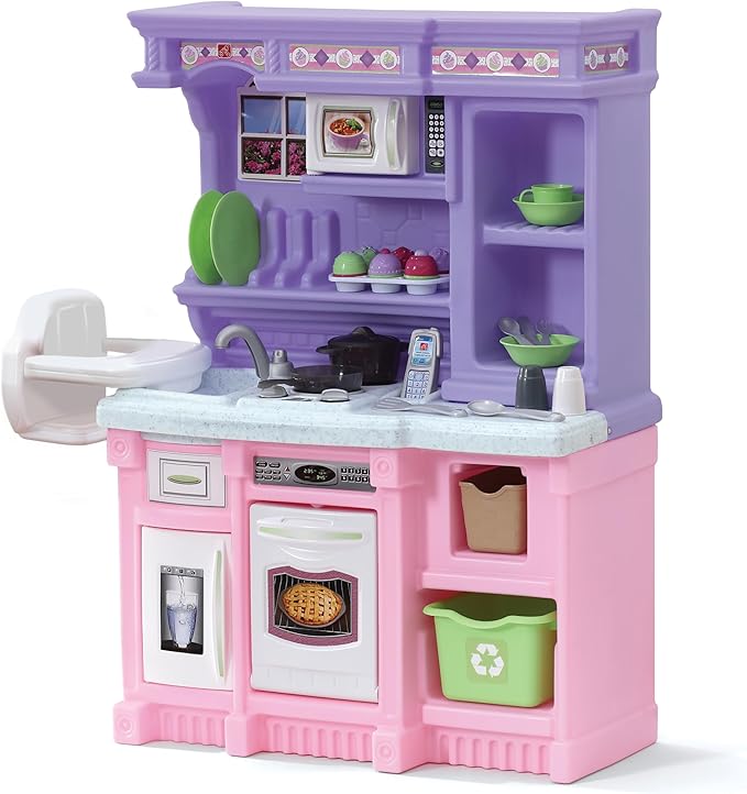 Step2 Little Baker's Kids Kitchen Playset, Indoor/Outdoor Kitchenette, Interactive Play with Lights and Sounds, Made of Durable Plastic, 30 Piece Toy Accessories, Toddlers 2+ Years Old, Purple/Pink