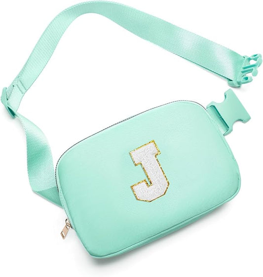 Gitus Birthday Gifts for 8 9 10 11 12 13 Year Old Girls Personalized Fanny Pack Crossbody Bags with Initial Letter Patch Belt Bag for Teen Girls Cute Trendy Stuff Travel Essentials (Mint Green-J)