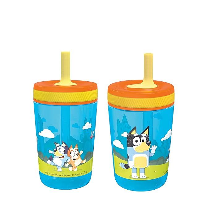 Zak Designs 15oz Bluey Kelso Tumbler Set, Leak-Proof Screw-On Lid with Straw Made of Durable Plastic and Silicone, Perfect Bundle for Kids, 2 Count (Pack of 1)