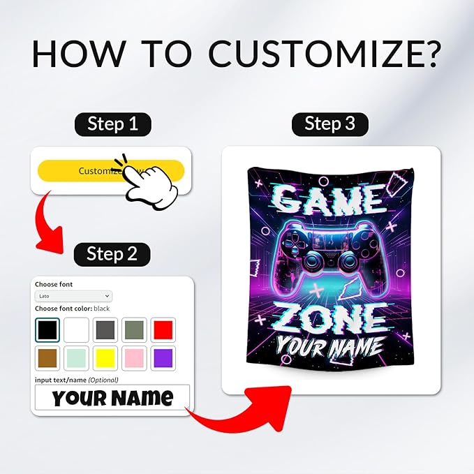 Personalized Gaming Blanket for Boys Men, Custom Gamer Gifts for Kids Teen, 30"x40" Flannel Blankets Gift Ideas for Bedroom, Soft Fuzzy Throws for Couch Office