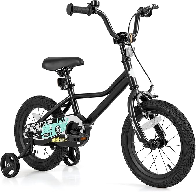 BABY JOY Kids Bike, 12 14 16 18 Inches Car Pattern Sporty Bicycle w/Removable Training Wheels, Hand & Coaster Brakes, Adjustable Seat & Handlebar, Girls Boys Bike