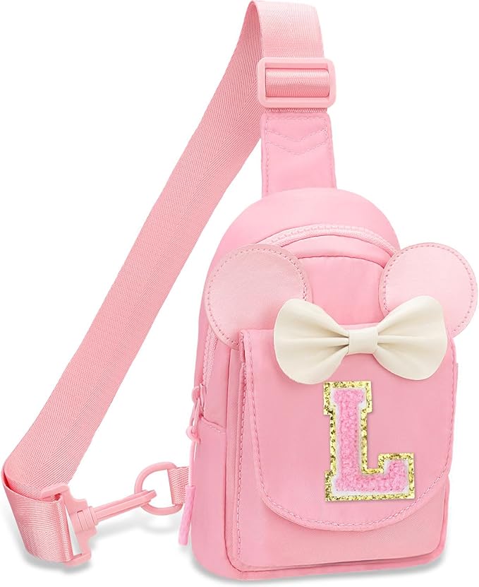 Girls Birthday Gifts for Kids - Initial Pink Small Sling Bags for Girl Fanny Pack Belt Bag for Personalized Crossbody Bags Purse for Kids Daughter Sister Little Girl Gifts Pink L