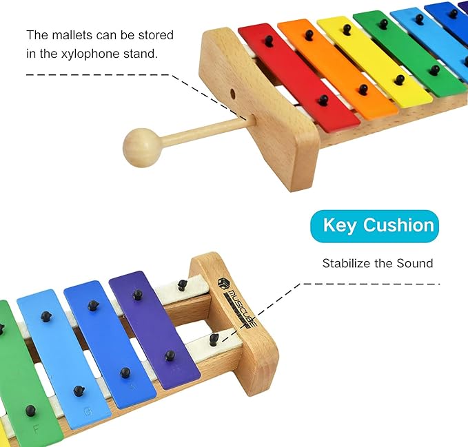 MUSICUBE Xylophone with Harmonica for Kids Orff Instruments Wooden Xylophone with Mallets Toddler Baby Musical Instrument Educational Music Toys Christmas Day Gifts for Boys Girls
