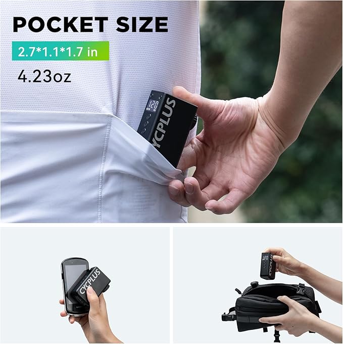 CYCPLUS AS2 PRO Tiny Bicycle Pump with Gauge, Max 120 PSI Electric Mini Pump, Auto Stop, with Presta and Schrader Valve for E-Bike, MTB, and Road Bike (2025 Updated Version)