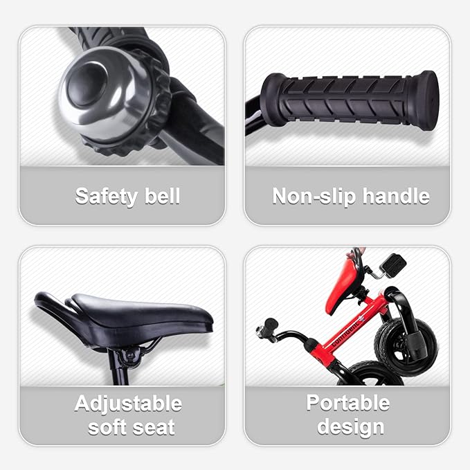 YGJT 3 in 1 Tricycle for Toddlers Age 2-5 Years Old, Folding Kids Balance Bike with Adjustable Seat and Removable Pedal, Toddler Bike Ride-on Toys for Infant, Gifts for Baby Boys Girls Birthday(Red)