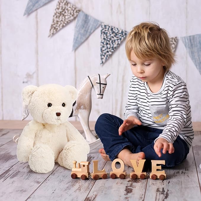 HyDren 2 Pack Plush Bear Stuffed Animals 18 Inch Cuddly Stuffed Bear Plushies with Bow for Birthday Gifts Baby Shower Party Favor Decors Operation Christmas Bulk(Beige, Light Brown)