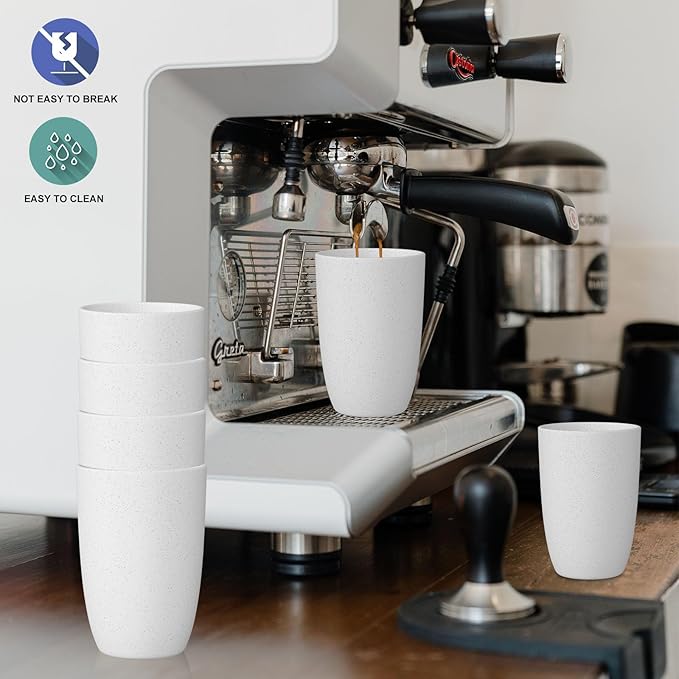 Wheat Straw Cups 6 Set of 6 Good Alternative to Plastic Reusable Cups 20 oz Unbreakable Drinking Cup Reusable Dishwasher Safe Water Plastic Glasses - White