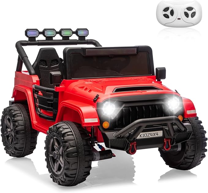 2 Seater Ride on Car Toy for Kids, 24V 4x4 Ride-on Truck, w/Parent Control, Soft Start, 3 Speed, 4-Wheeler Suspension, Bluetooth, LED Lights, Electric Car for Kids Toddler Ages 3-8, Red