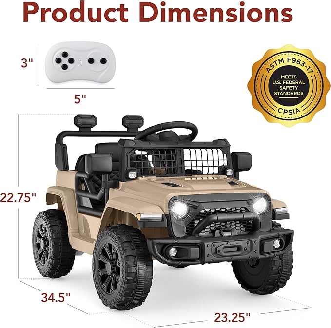 Best Choice Products 6V Kids Ride On Toy, Mini Truck, Electric Play Car w/Parent Remote Control, 4-Wheel Suspension, LED Lights, 2 Speeds, Functional Horn, 3.1MPH Max Speed - Sand