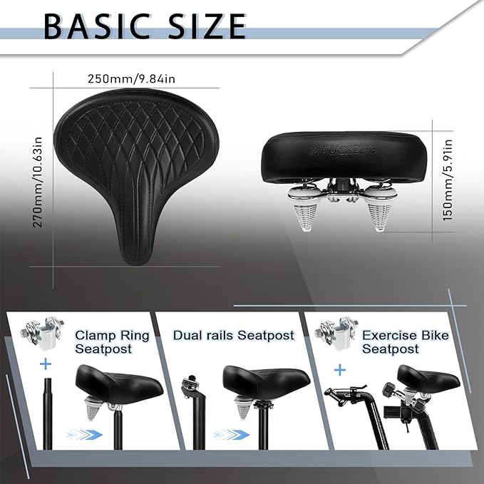BUCKLOS Bike Seat for Comfort Men Women Wide Bicycle Seats Large Bike Saddle for Ebike Beach Cruiser Peloton Stationary Bike