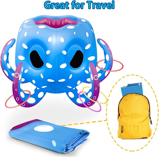 Octopus Pool Toys for Kids Ages 4-8, 2-in-1 Inflatable Pool Floats Basketball Hoop & Ring Toss Water Games for Indoor & Outdoor Pool, Beach, Backyard- Best Summer Gift for Boys Girls
