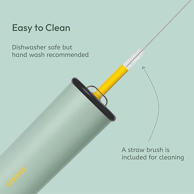 Candy Tumbler, 25 oz Kids Insulated Stainless Steel Water Bottle with Spill Resistant Silicone-Metal Straw and 2-in-1 Lid, BPA-Free, Cup Holder Friendly, Dishwasher Safe, Avocado Green