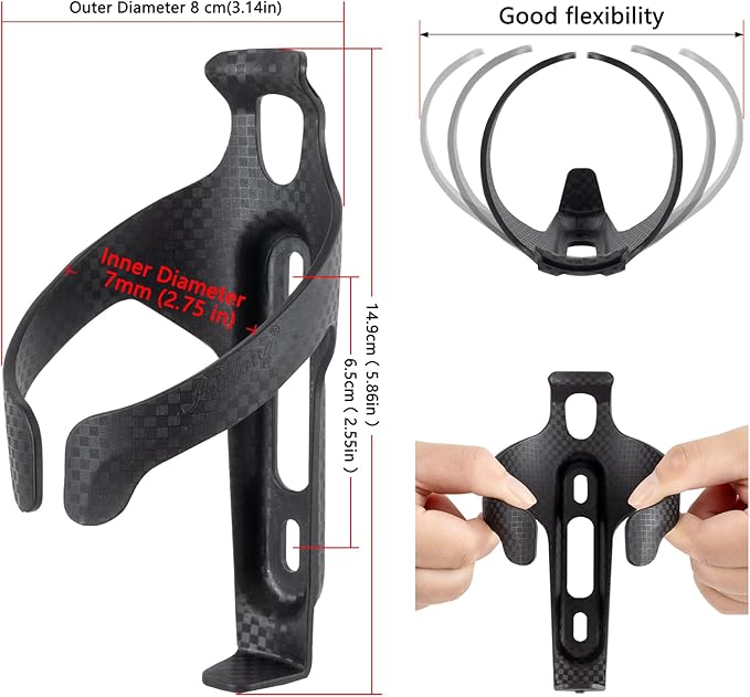 Nylon Carbon aero Bike Water Bottle Holder Cage for Road Bikes Mountain Gravel e Bike Bicycle for 2.76-2.95 in Diameter Bottles, 2-Pack