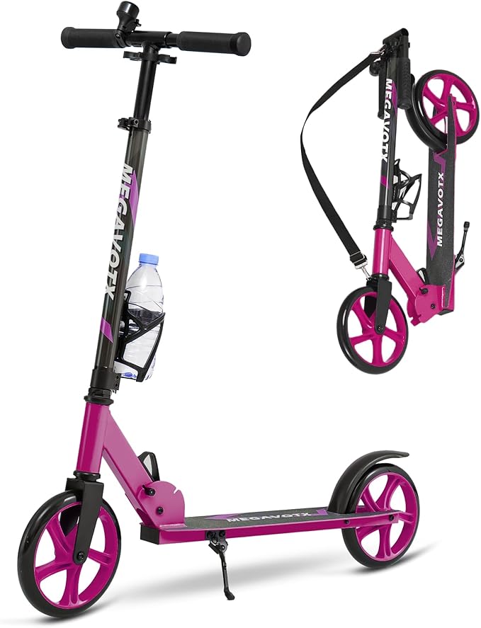 Foldable Kids Scooter with 8 inch Sturdy Wheels - Scooters for Kids, Teens, Adults Ages 8+, Adjustable Handlebar, Gift for Boys&Girls, 220lbs Max Load, Bearing ABEC7,Cup Holder