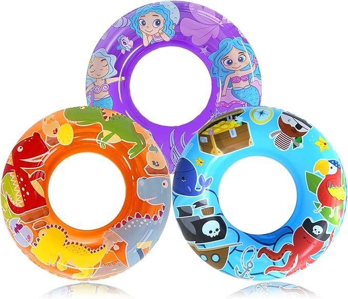 3-Pack Kids Pool Floats with Dinosaur/Pirate/Mermaid Design – Pool Toys for Toddler, 27.5“ Inflatable Swim Rings, Inner Tube for Floating Age 3-8，Premium Floaties & Water Toys for Summer Beach Party