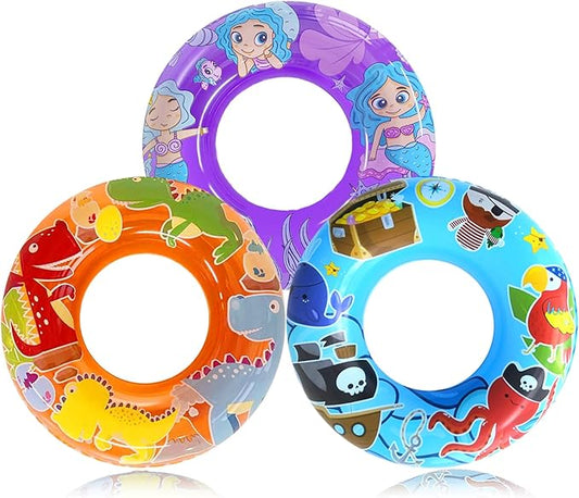 3-Pack Kids Pool Floats with Dinosaur/Pirate/Mermaid Design – Pool Toys for Toddler, 27.5“ Inflatable Swim Rings, Inner Tube for Floating Age 3-8，Premium Floaties & Water Toys for Summer Beach Party