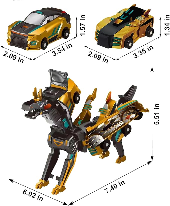 2-in-1 Collision Transformation Dinosaur Car Toy |Magnetic Cars Convertible Robot Toys|DinosaurToys for Kids 3-12 Ideal Christmas Birthday Gift for Boys(Golden)