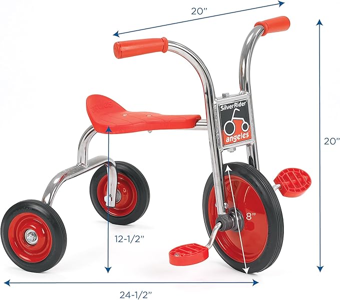 SILVERRIDER Toddler Trike, Kids Tricycle for Preschool, Daycare, Playground Kids Tricycles, Rubber Tires, Silver/Black, 8" Pedal Pusher