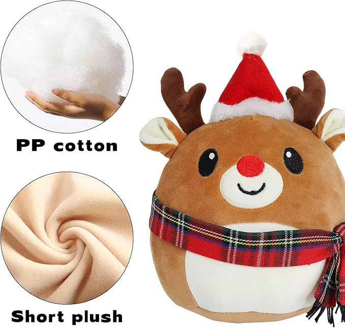 Christmas Plush Reindeer, Stuffed Animal with Christmas Hat, Stuffy Reindeer for Kids