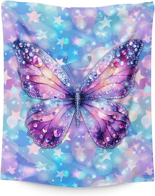 Kids Blanket for Gift Butterfly Blankets for Girls 6-8 Gifts for Birthday Daughter On Bed Sofa, Cozy 50 x 40 Inches Flannel Throws for Living Room Garden