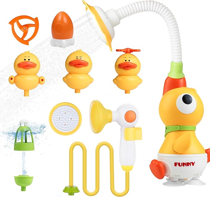 Baby Bath Sprayer Toy for Toddlers-Adjustable Water Flow Rinser with 3 Squirting Ducks & Bathtub Shower Head,Fun Bath Time Gift for 1 2 3 Year Old Kids, Babies & Newborns