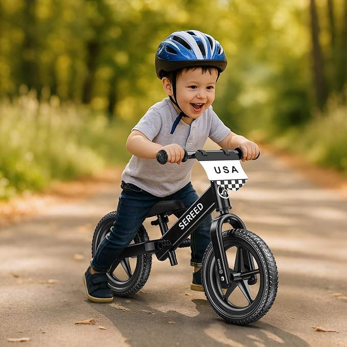 SEREED Toddler Balance Bike 2 Year Old, No Pedal Kids Toy Bike for 2-5 Years Old, Tool-Free Adjustment, for Grandkids 2-3 Boys Girls, Customize Plate with 3pcs Stickers (Black)