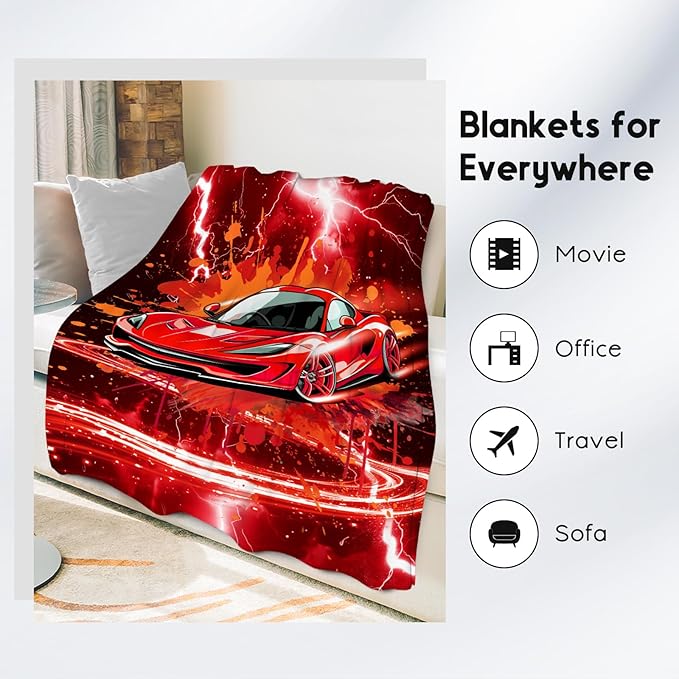 Toddler Blanket - Kids Blankets with Car Gifts for Boys - 40x50 Inches Soft Flannel Racing Car Throws for Nap Office