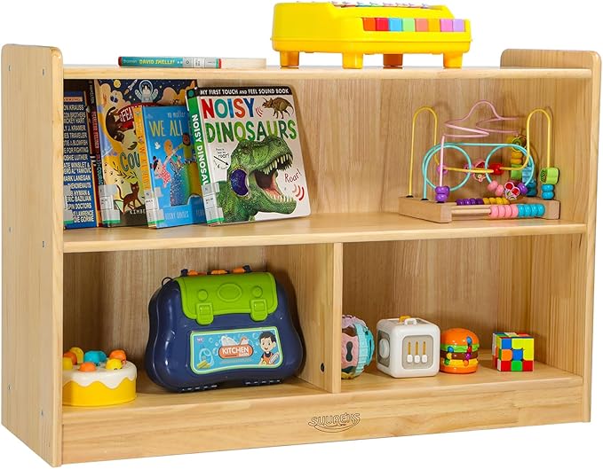 Montessori Shelf, Toy Shelf for Kids, Kids Bookshelf, 2-Tier, 3-Section Wooden Book Shelf, Toy Storage Organizer for Kid Rooms, Palyroom, Nursery (35-2/5"*23-5/8"*11-4/5")