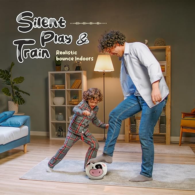 Silent Indoor Soccer Balls for Toddlers 1-3, Inflatable Soft Plush Baby Toddler Soccer Ball Toys Gifts for Kid 3-5 Year Old Boy Girl First Birthday Gift (Cow, Pump Include)