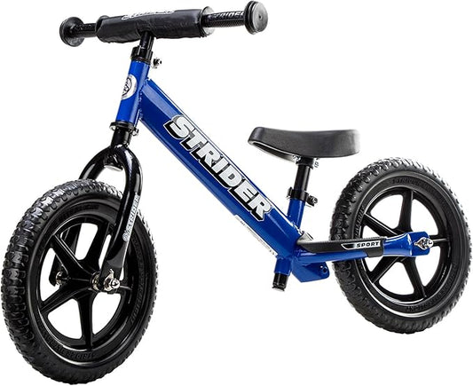 Strider 12” Sport Bike - No Pedal Balance Bicycle for Kids 1 to 4 Years - Includes Safety Pad, Padded Seat, Mini Grips & Flat-Free Tires - Tool-Free Assembly & Adjustments