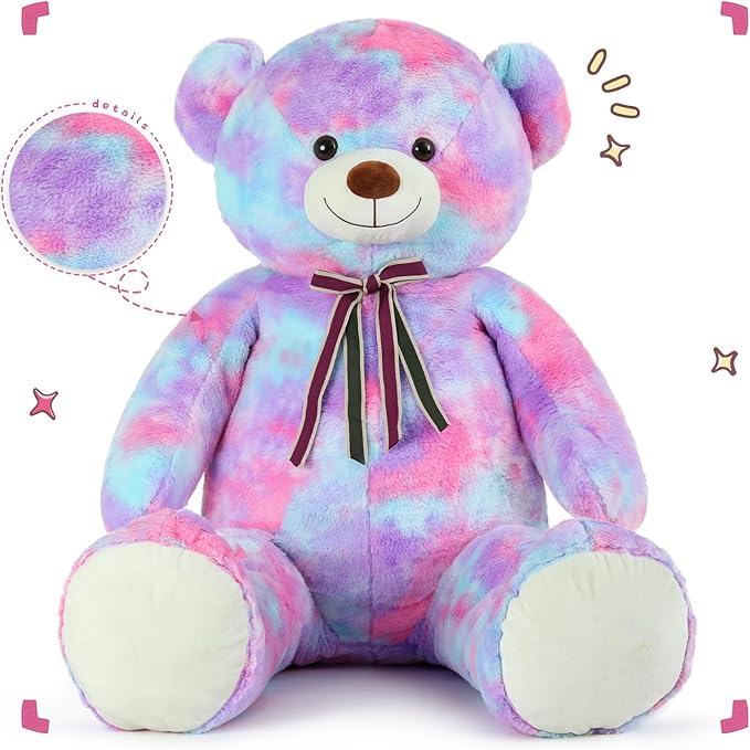 Tezituor Big Teddy Bear,Giant Rainbow Purple Teddy Bear Stuffed Animal,59 Inches Soft Plush Bear Toys,Girlfriend Weighted Baby Shower Life Size Bears Gifts for Valentines,Christmas,Birthday 5 Feet
