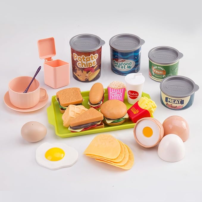 200Pcs Mini Play Kitchen Accessories for Kids, Pretend Cooking Playset with Cookware, Tableware & 2 Fruit Sets, Learning Gift for Girls, Boys, Toddlers, Pink