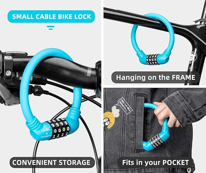 ROCKBROS Bike Lock Cable Lightweight Bike Locks with Combinations Small Bike Cable Lock Anti-Theft Bike Wheel Lock 12MM Blue