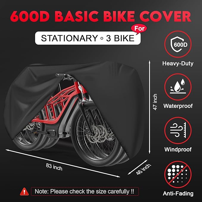 Bike Covers for 3 Bikes - 600D Waterproof & Heavy Duty, Large Bicycle Cover for eBike, Mountain, Road, Hybrid, Beach Cruiser, Scooter
