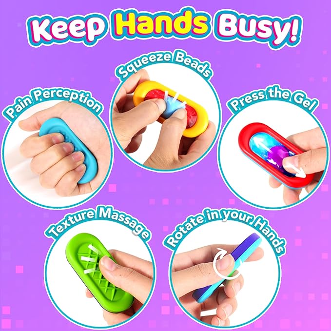 Sensory Marble Fidget for Kids Adults- 24 Pack Squeeze Gel Autism Toys, Quiet Bulk Fidget Stones for Student Classroom Prize, Silent Stress Squishy Calming Sensory Items, School Gooide Bag Stuffers