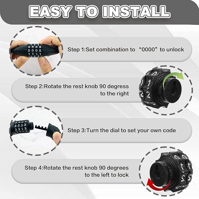 Bike Lock Cable, Bike Accessories, Bike Locks Heavy Duty Anti Theft, Combination Cable Lock for Outdoor Equipment, Black (2Ps, 1Ft, Reset Combo)