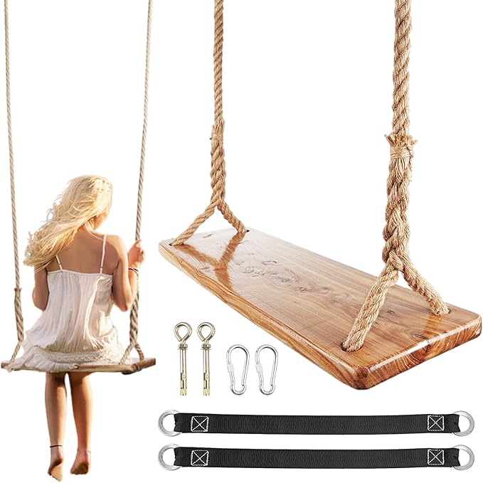 Wooden Tree Swing,500lbs Load Capacity Wooden Swing for Adults & Kids,Adjustable Height,Waterproof Hanging Swing Seat for Indoor,Outdoor,Backyard,Garden,Playground (Adult)