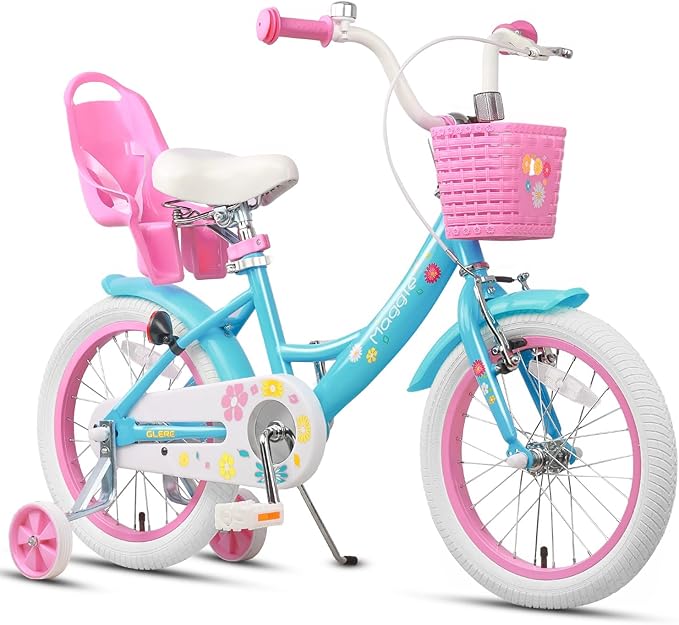 Glerc Maggie Girls Bike, 12-20 Inch Kids Bike for 2-13 Years Old Children, Princess Style Kids Bicycle with Doll-Seat & Basket & Training Wheels, Multiple Colors